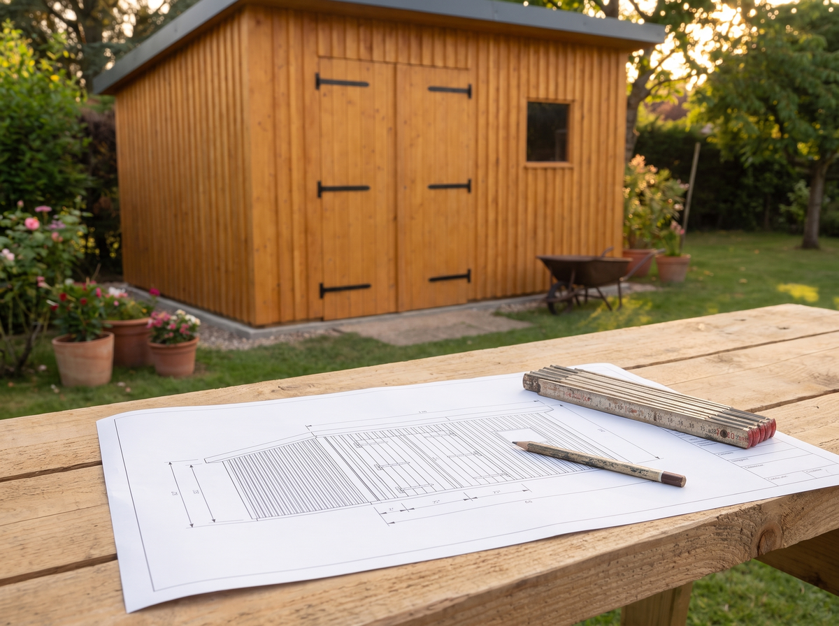Élévation cotée du plan abri de jardin 12m2 imprimée en A3