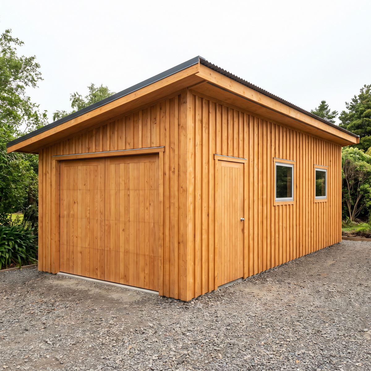 Garage-atelier en bois en douglas neuf, porte de service et deux fenêtres sur le long-pan