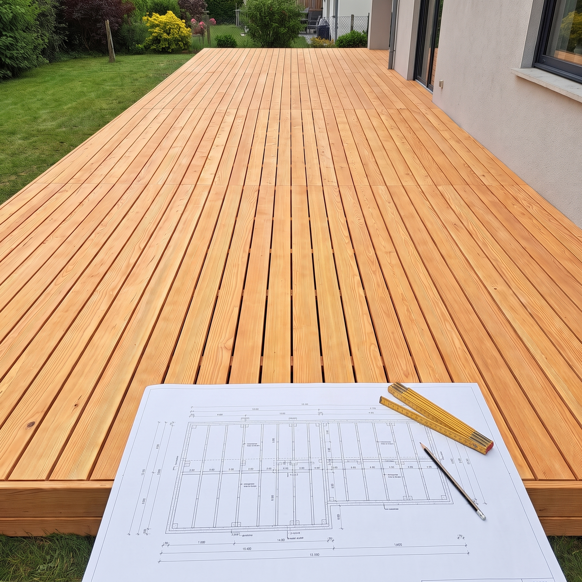 Plan de structure coté de la terrasse en A3 posé sur les lambourdes doublées